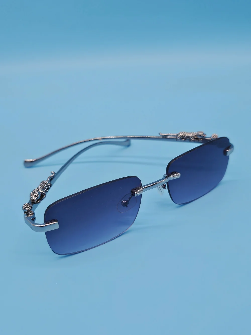 Men's Silver Sunglasses with Blue Lenses